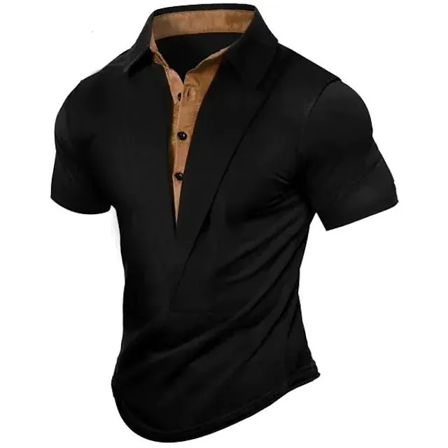 Men's New Solid Color Button Down Henley Casual T-Shirt