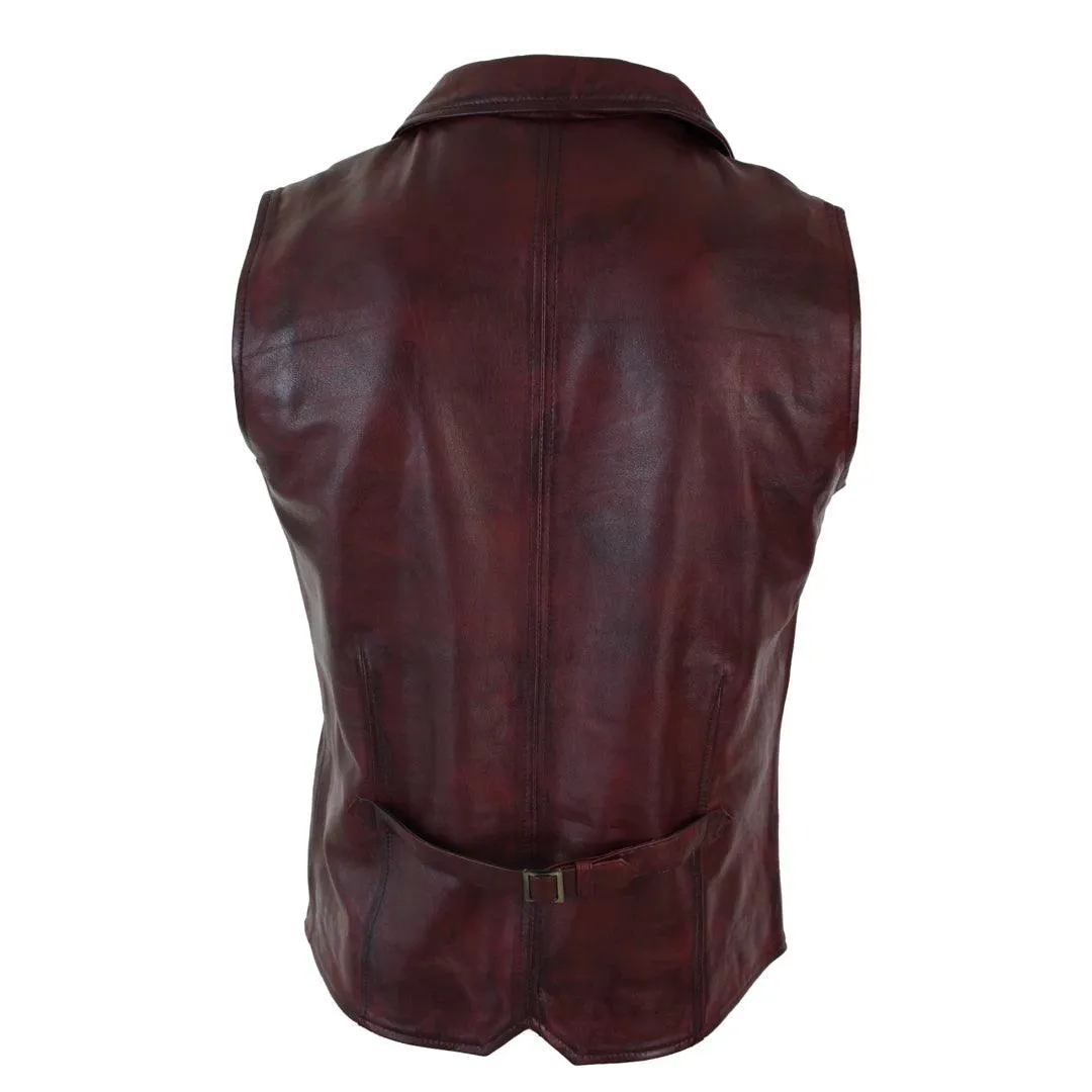 Mens Real Leather Tan Brown Black Burgundy Smart Casual Gilet Waistcoat Vintage Retro