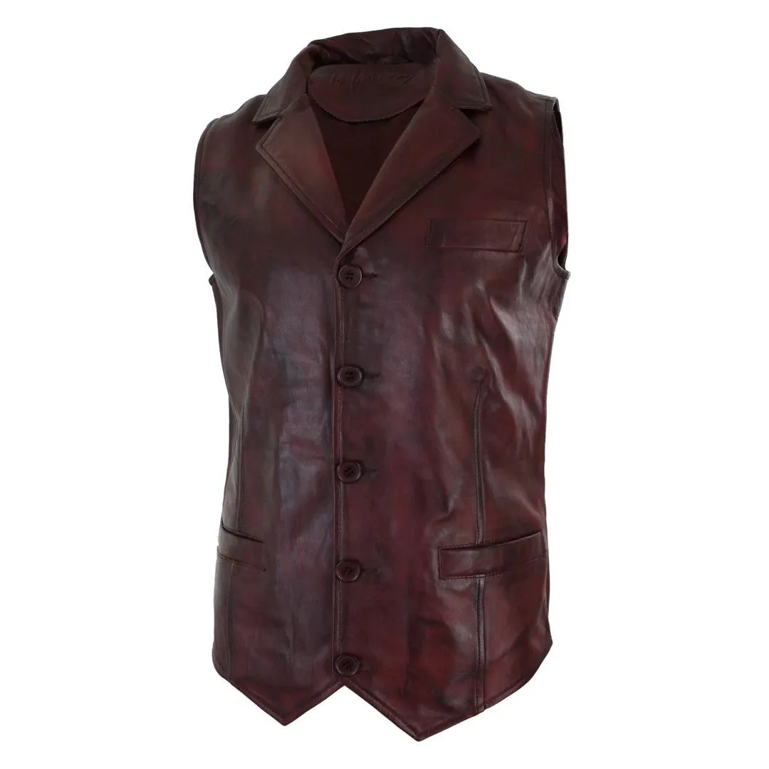 Mens Real Leather Tan Brown Black Burgundy Smart Casual Gilet Waistcoat Vintage Retro