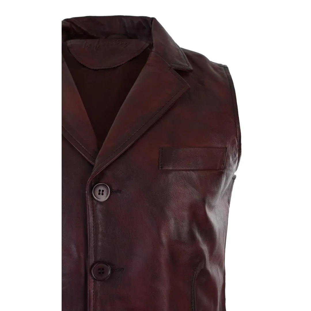 Mens Real Leather Tan Brown Black Burgundy Smart Casual Gilet Waistcoat Vintage Retro