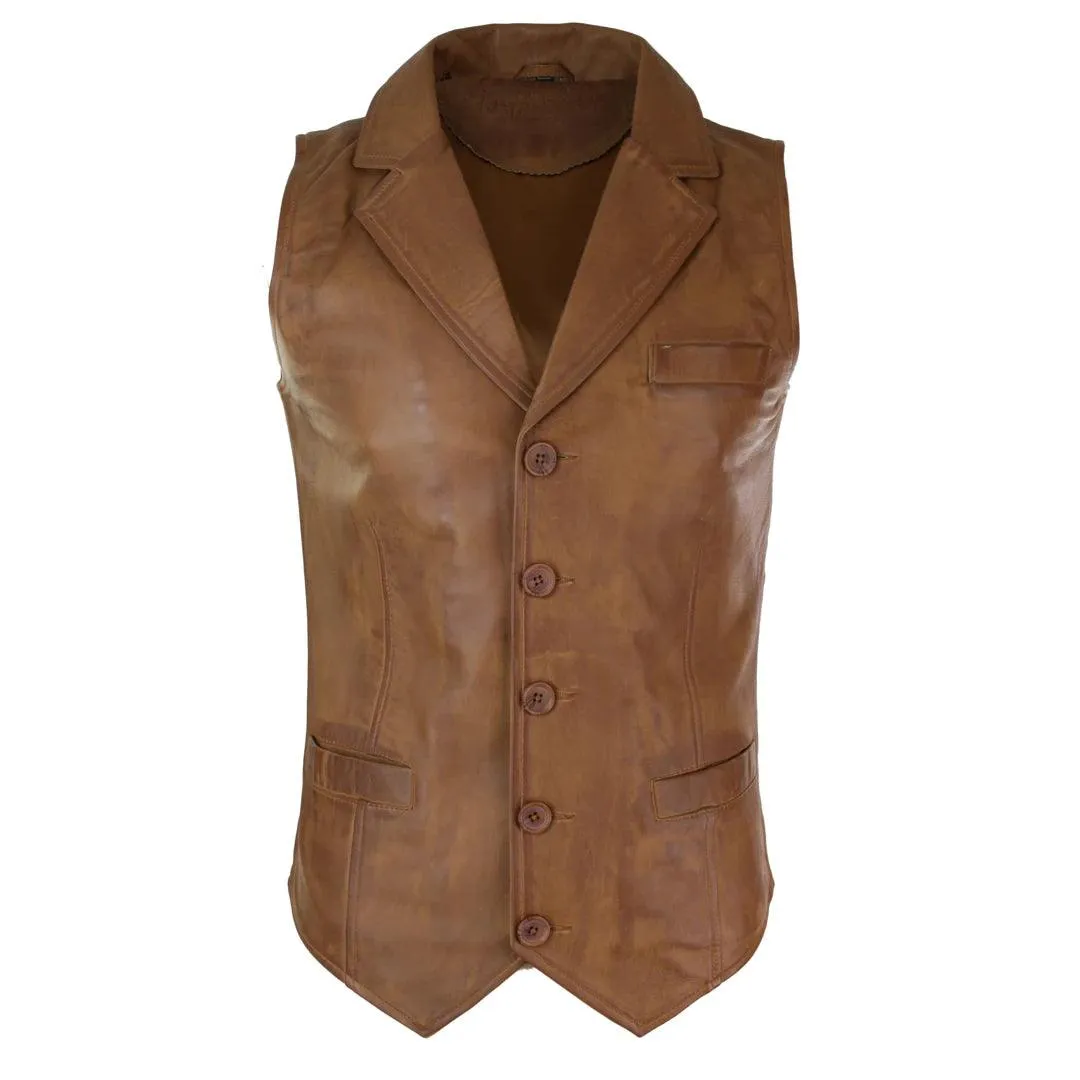 Mens Real Leather Tan Brown Black Burgundy Smart Casual Gilet Waistcoat Vintage Retro