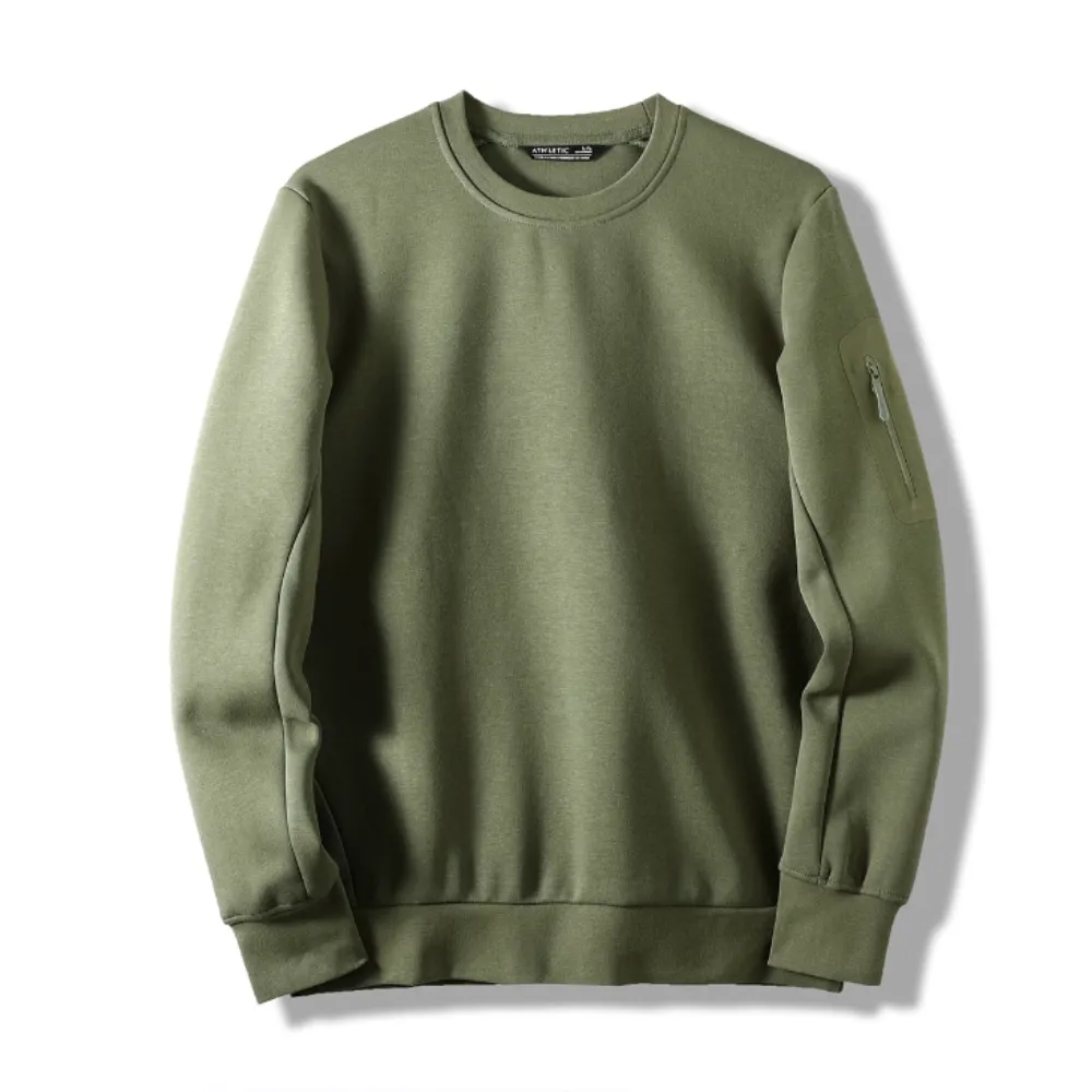 Mens Round Neck Sweatshirt with Pocket on Sleeve