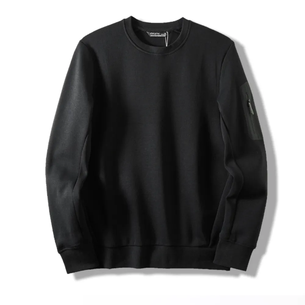 Mens Round Neck Sweatshirt with Pocket on Sleeve