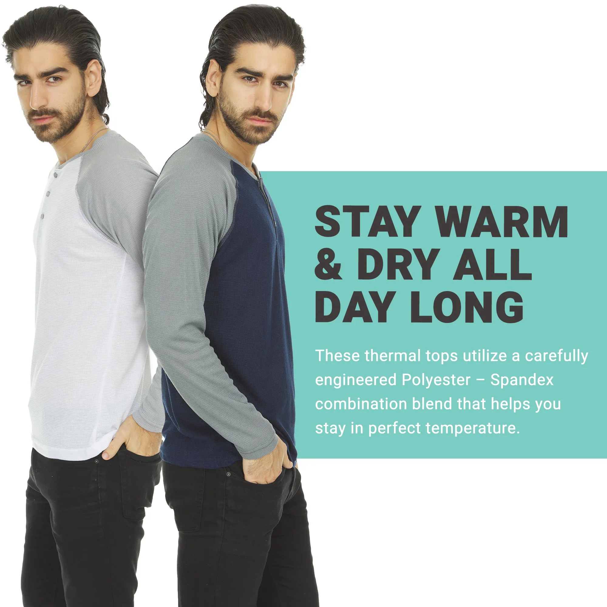 Mens Thermal Long Sleeve Shirt - Henley Top Base Layer for Tshirts & Jackets - Lightweight Thermal Shirt Mens - 3 & 4 Pack