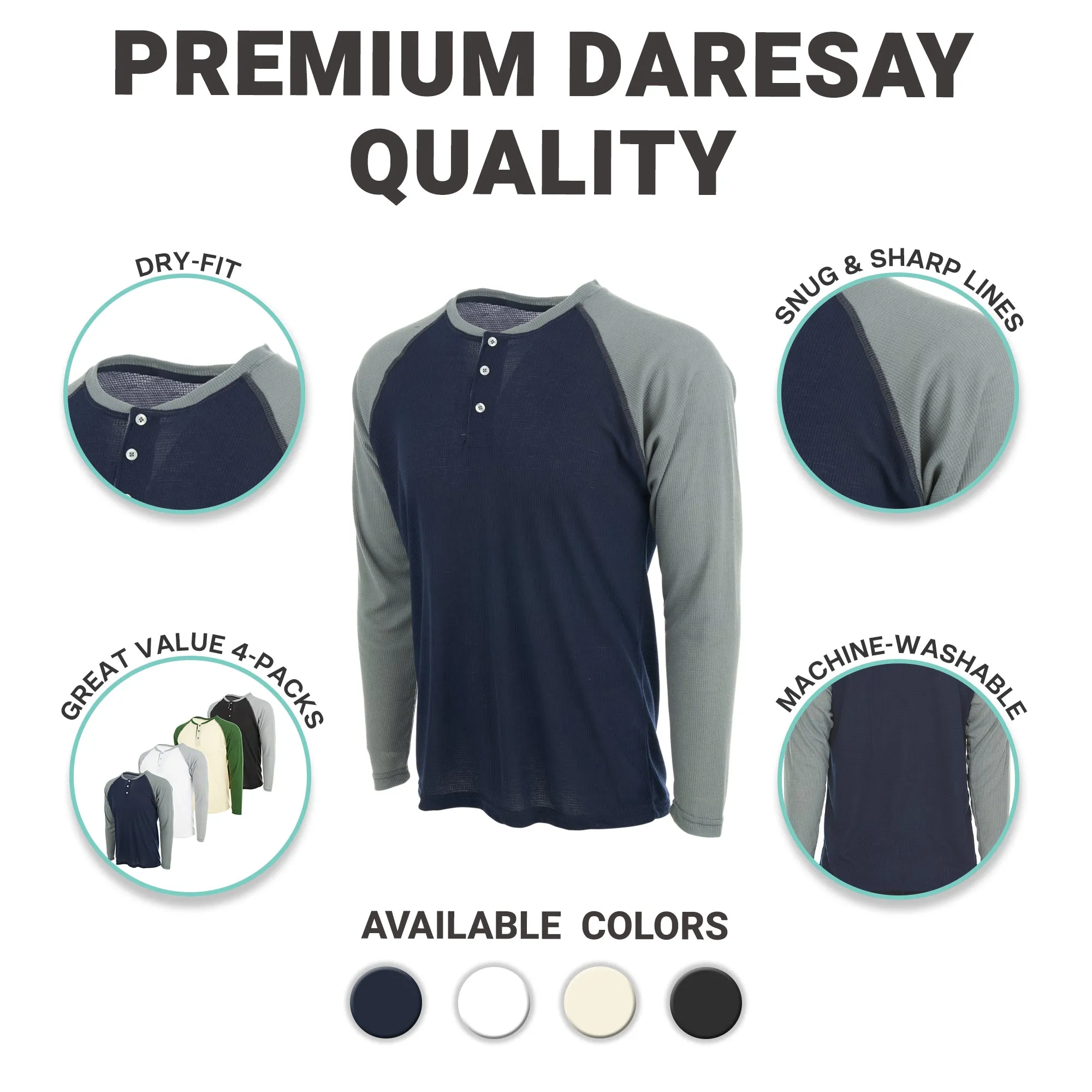 Mens Thermal Long Sleeve Shirt - Henley Top Base Layer for Tshirts & Jackets - Lightweight Thermal Shirt Mens - 3 & 4 Pack