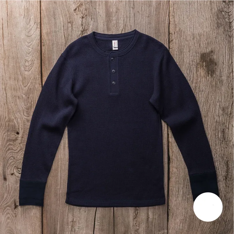 Men's Waffle Pattern Henley Shirt with Long Sleeves