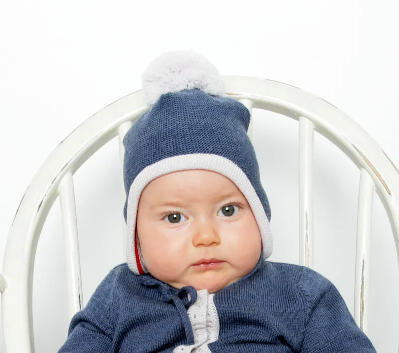 Merino Baby Pom Pom Hat - Denim