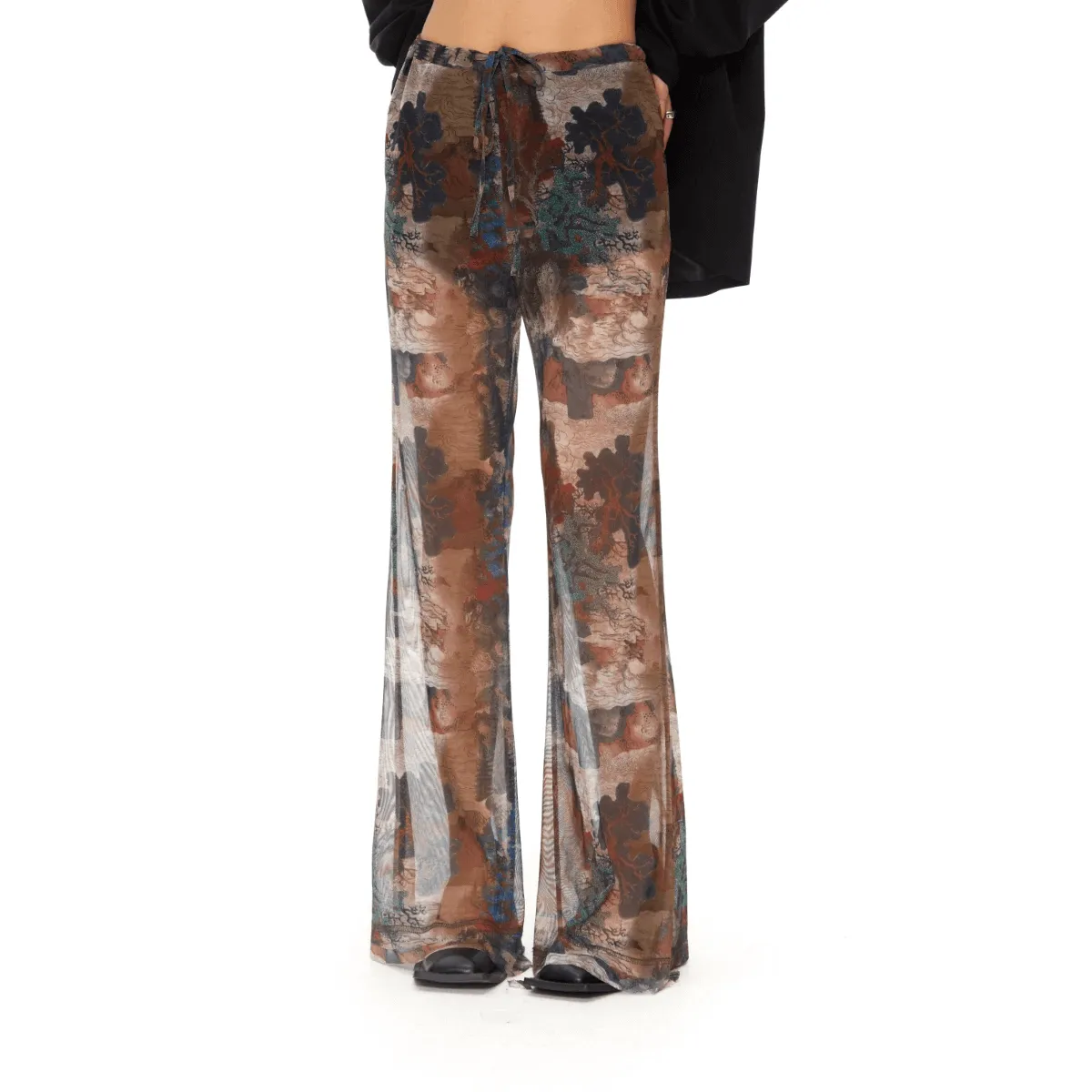 Mesh Abstract Art Print Boho Flared Pants