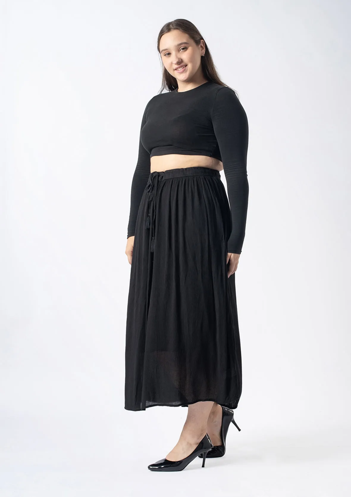 Midi Skirt With Drawstring Waist