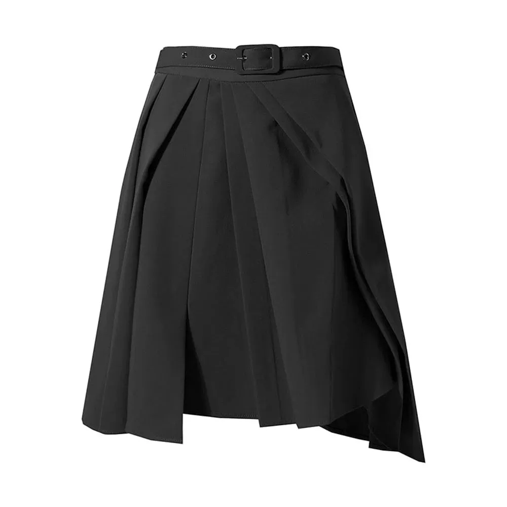 Minimalist Skirts For Women High Waist Folds Patchwork Belt Elegant Mini Skirt Female Fashion Autumn Clothes