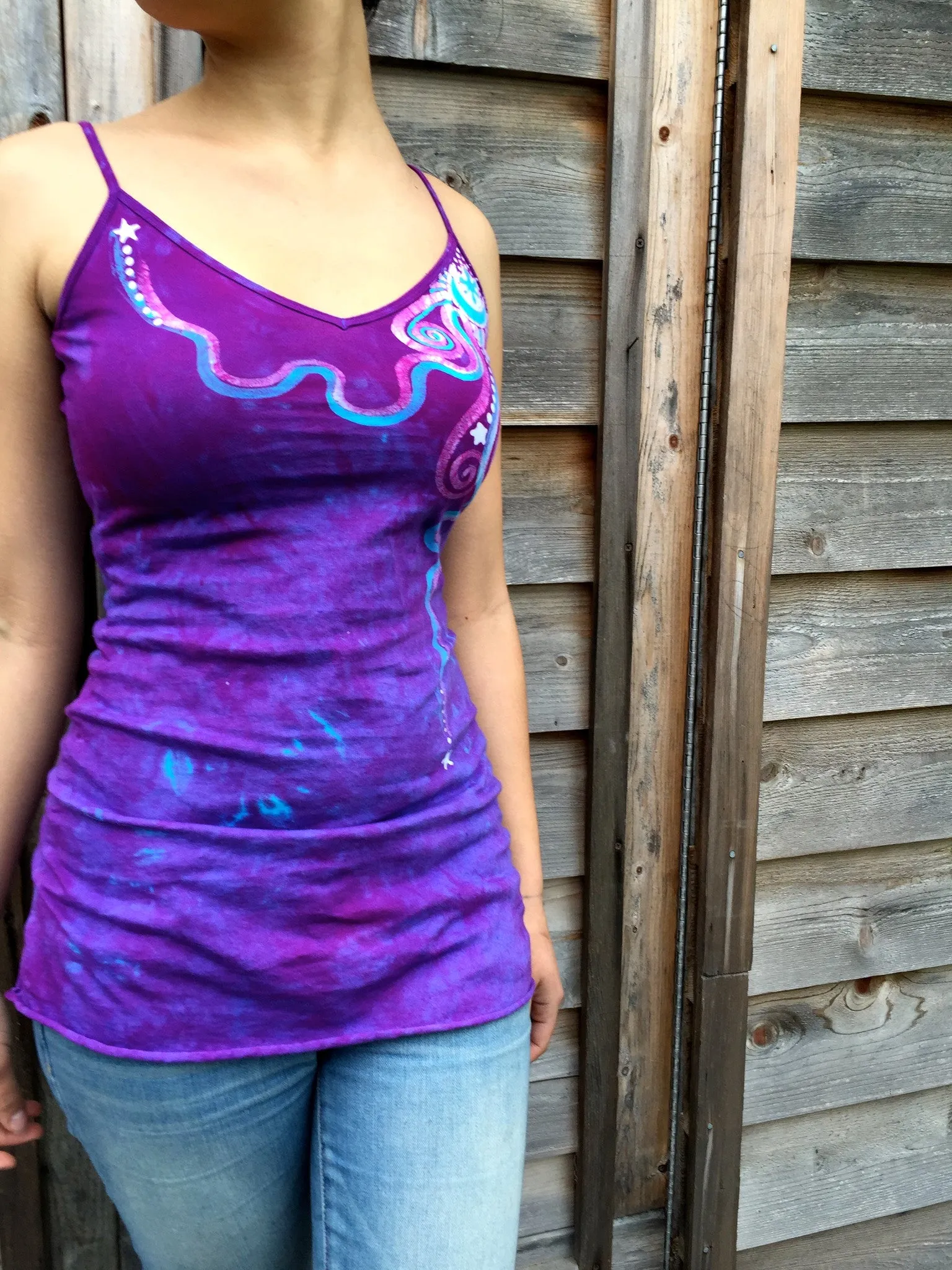 Moonlight Orchid Batik Long Cotton Camisole - size XS