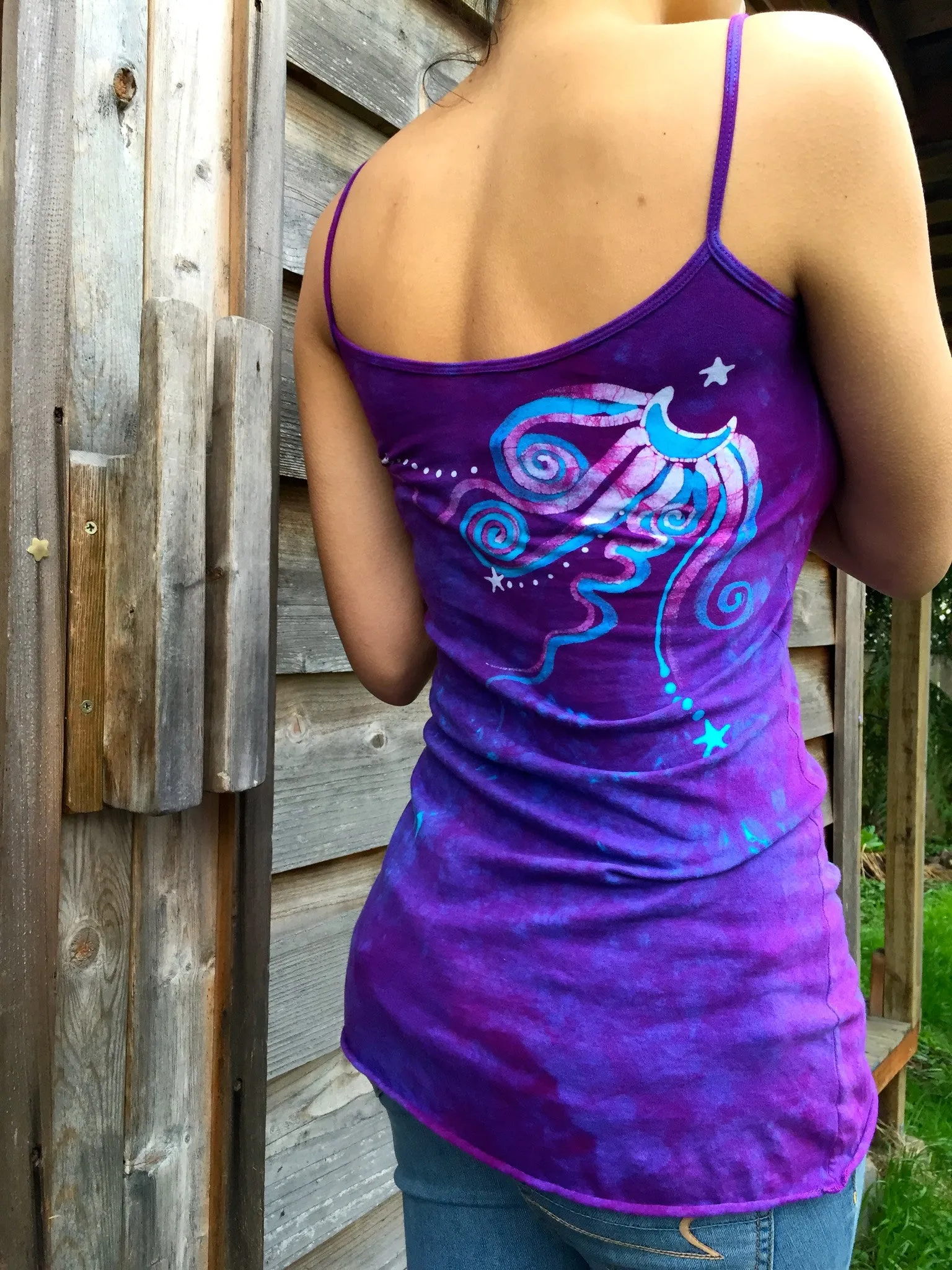 Moonlight Orchid Batik Long Cotton Camisole - size XS