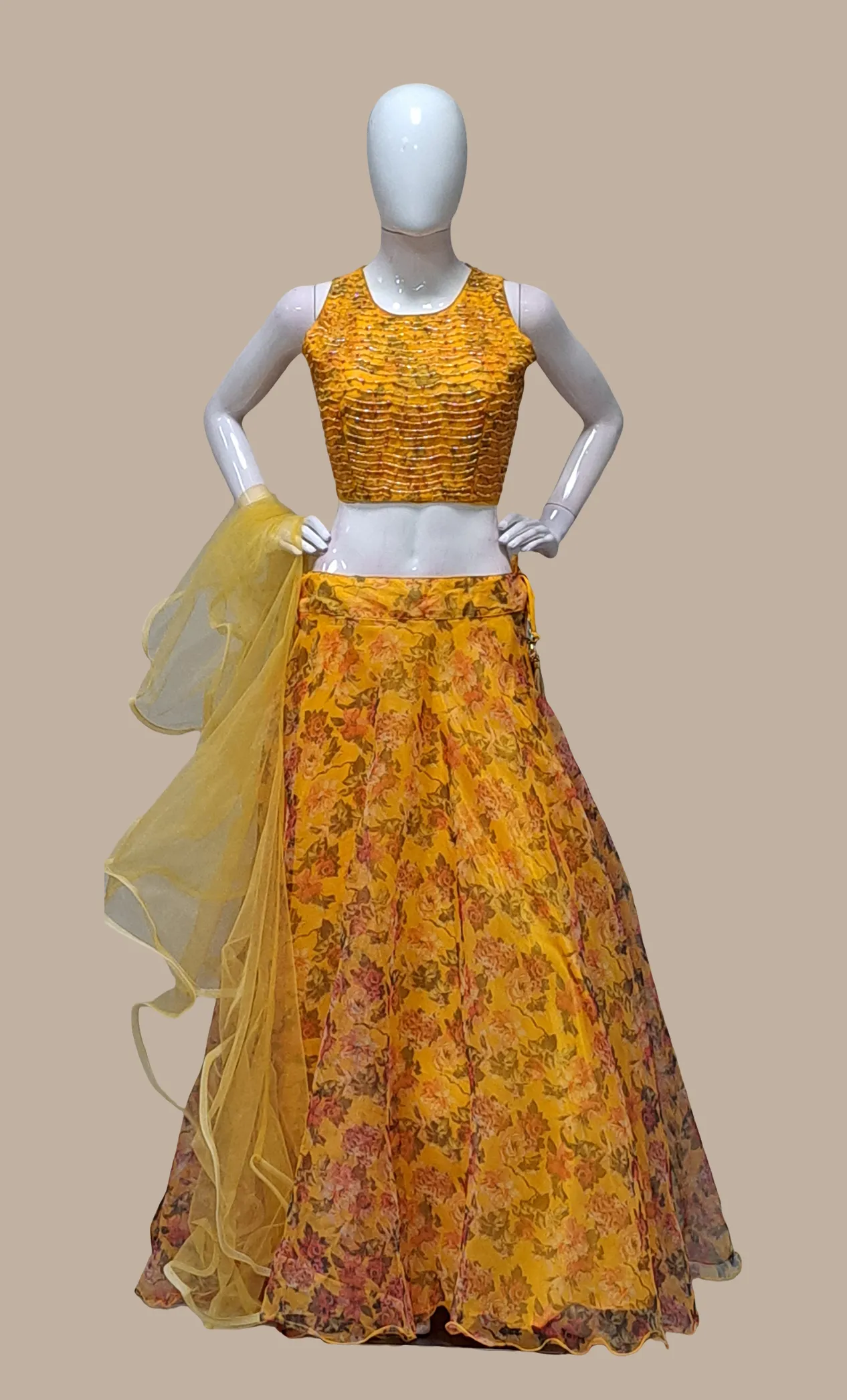 Mustard Embroidered Choli Set