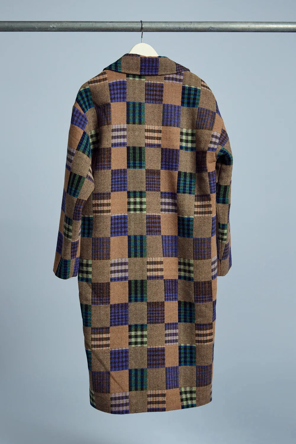 Native Youth - Longline Patchwork Patterned Wool Coat