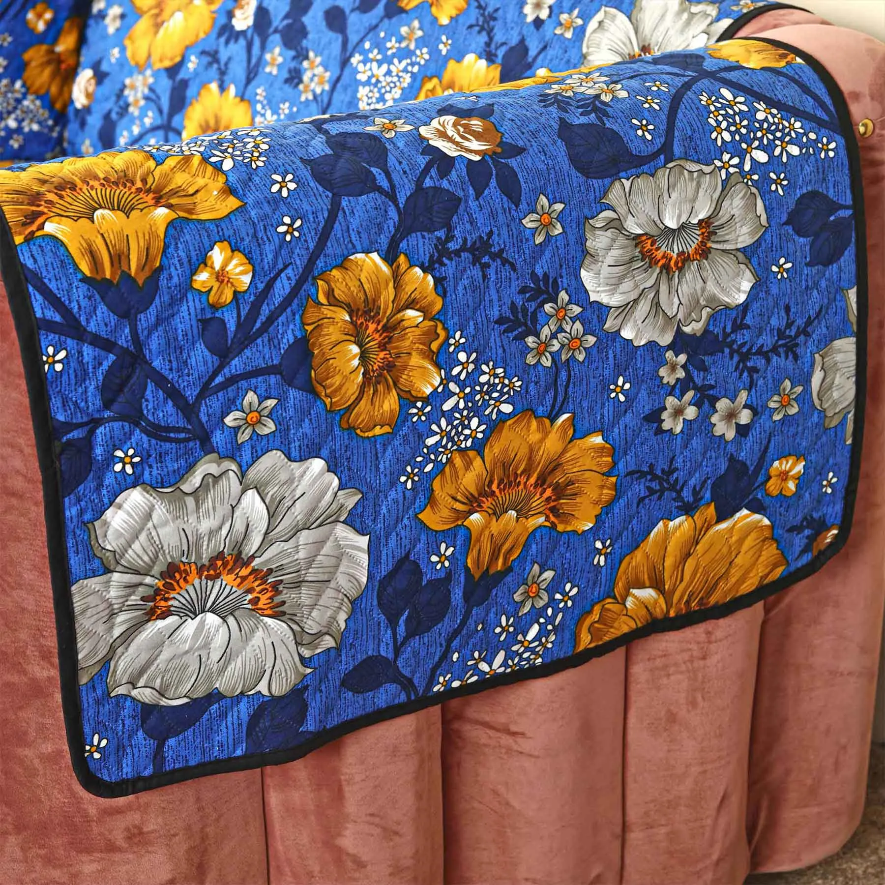 Neotraditional Flowers Quilted Sofa Cover Set