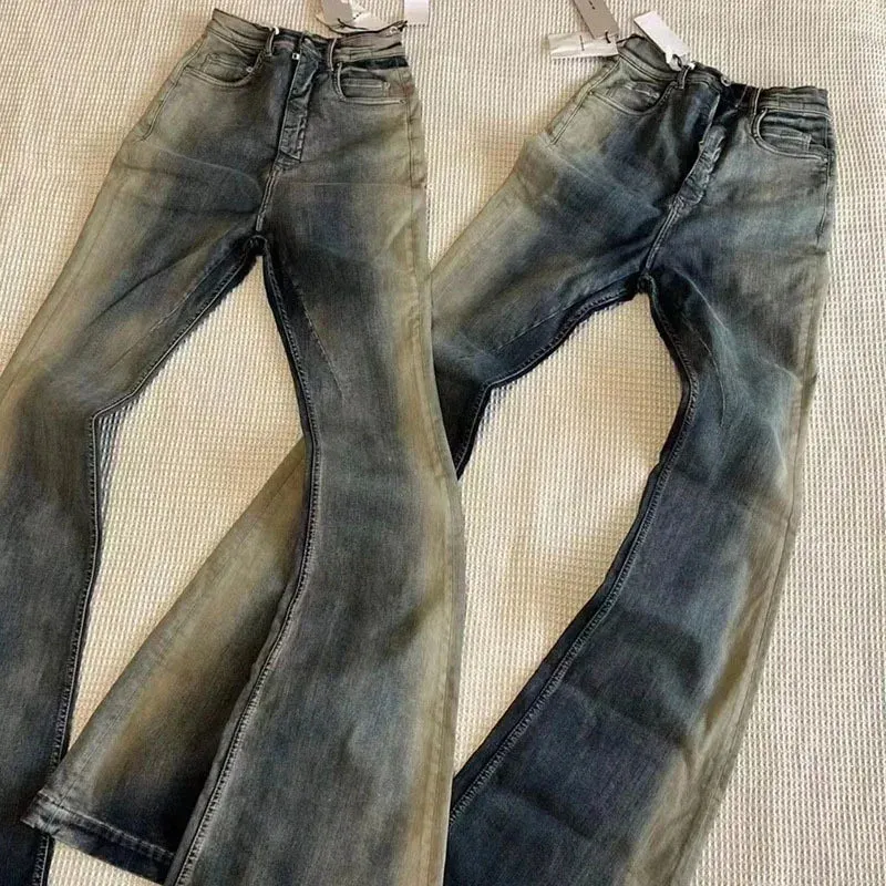 Niche Men Jeans Wash Gradient Floor Mop Casual Trend 2023 Vintage New Korean Fashion Flared Pants  High Street 24X1639