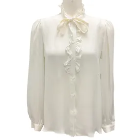 Nili Lotan Ivory Ruffled Tie-Neck Miera Shirt