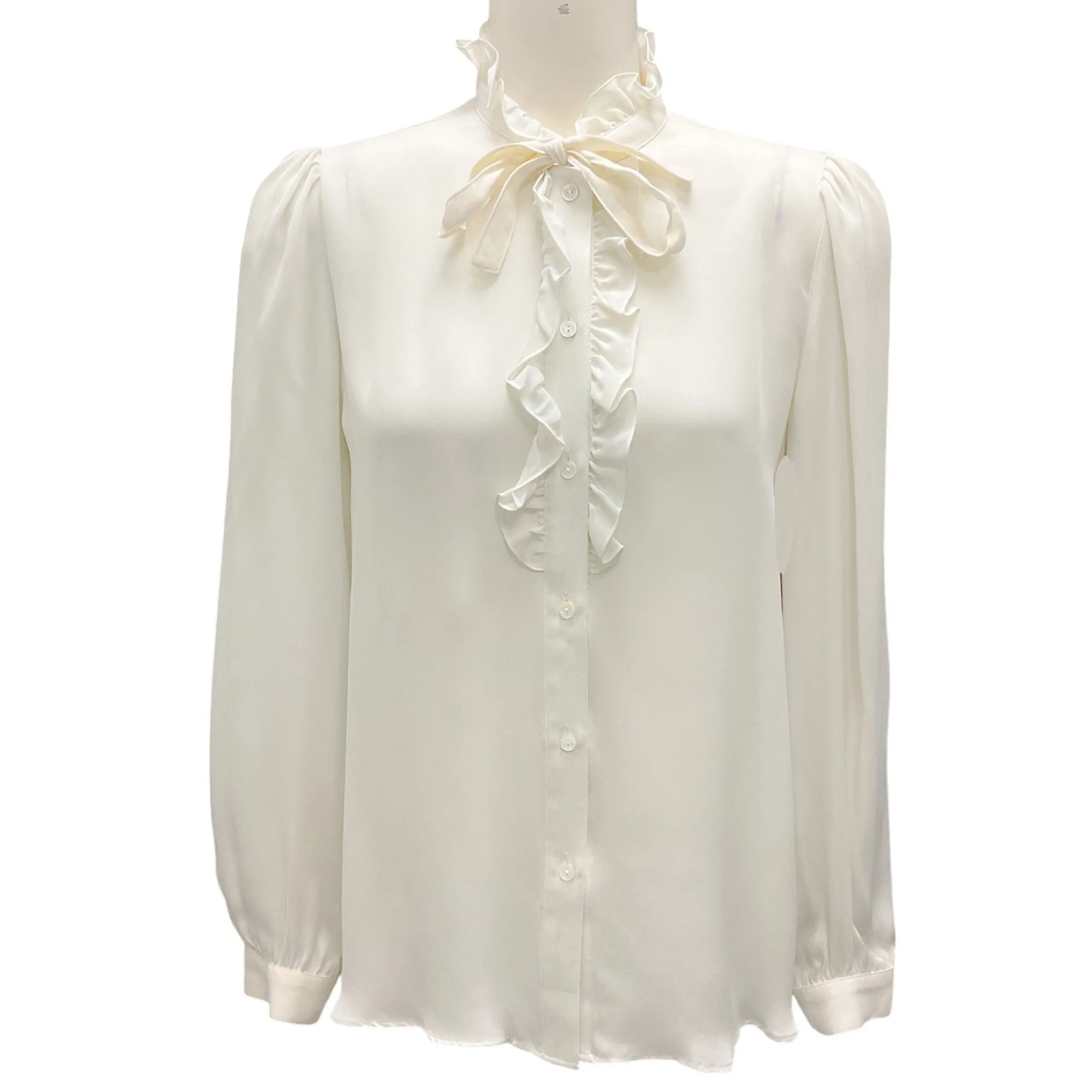 Nili Lotan Ivory Ruffled Tie-Neck Miera Shirt