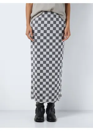 Noisy May - Grey Checkerboard Mesh Midi Skirt