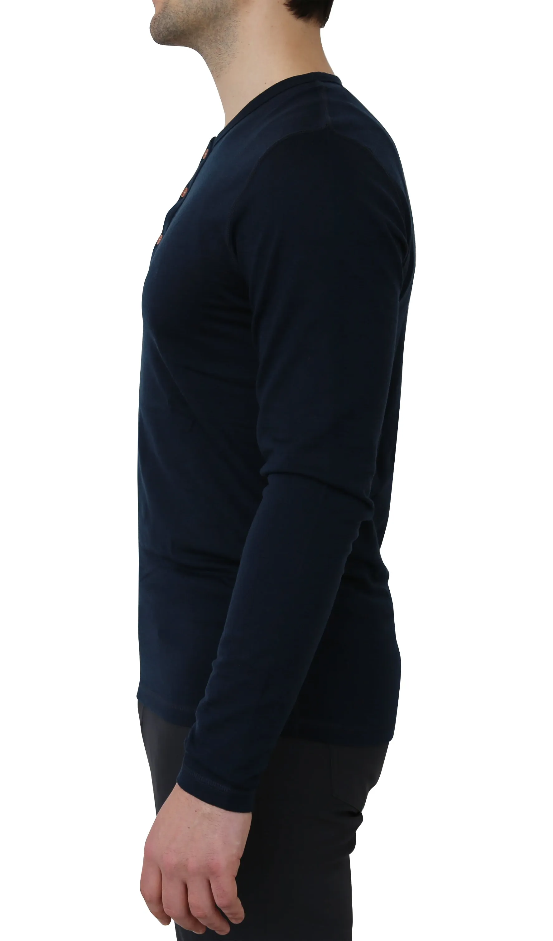 NorthWool Men's 100% Merino Wool Long Sleeve Henley Base Layer Shirt 260 GSM