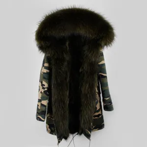 Olive Green Fur Camo Parka