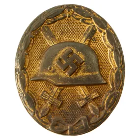 Original German WWII 1st Class Gold Wound Badge by Paul Meybauer of Berlin - Solid Back