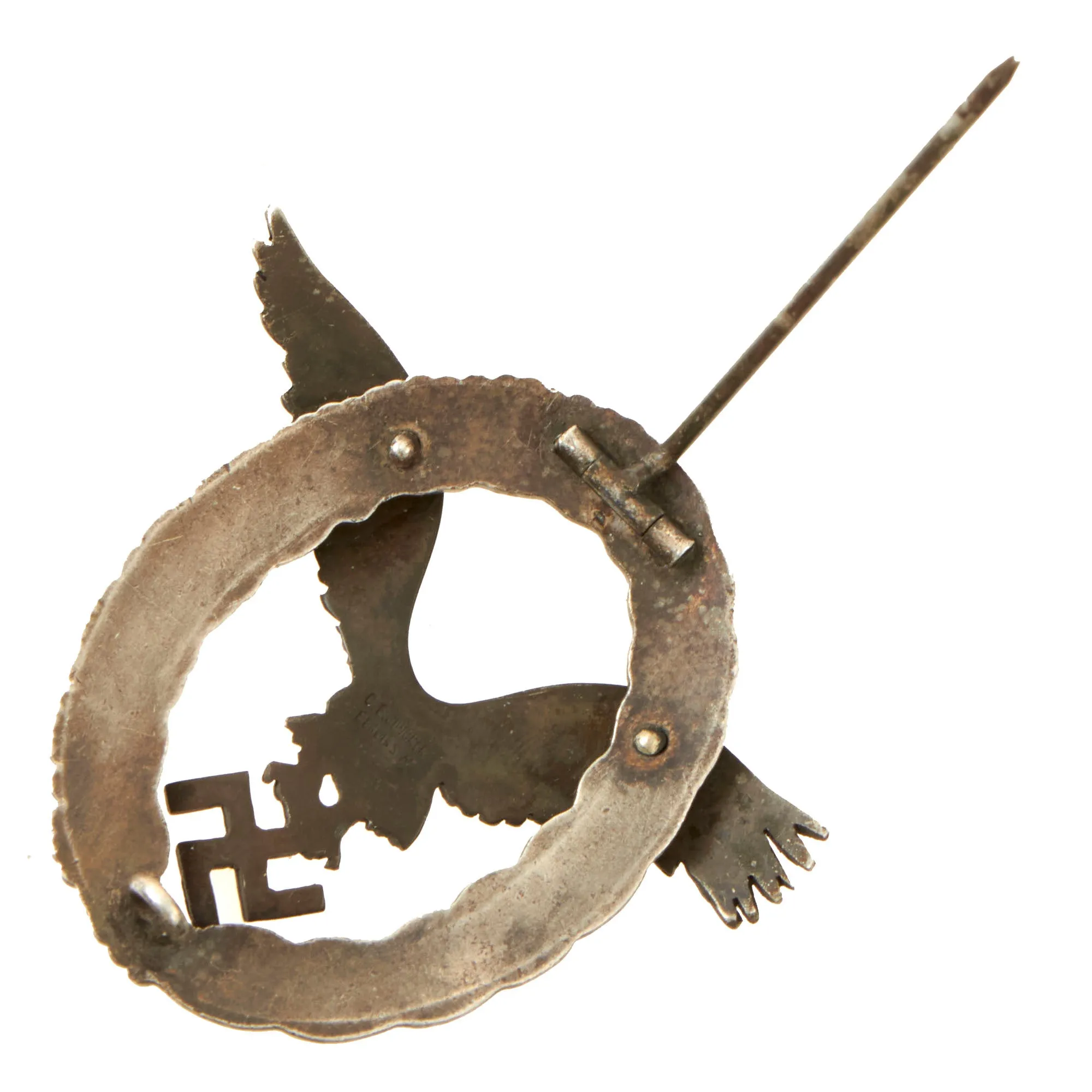 Original German WWII Early Tombak Luftwaffe Pilot's Badge by C.E. Juncker Berlin - Flugzeugführerabzeichen