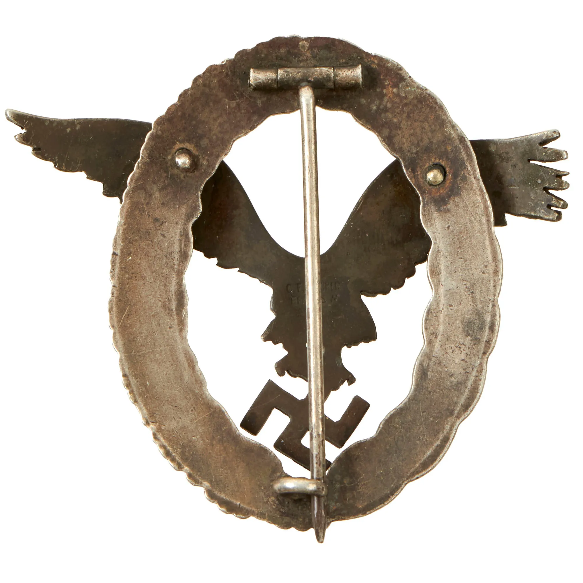 Original German WWII Early Tombak Luftwaffe Pilot's Badge by C.E. Juncker Berlin - Flugzeugführerabzeichen