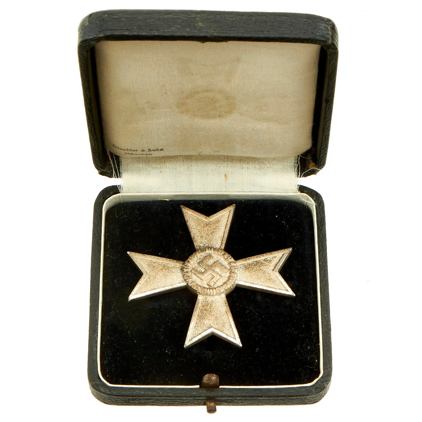 Original German WWII Silver War Merit Cross KvK 1st Class in Case by Deschler & Sohn - Kriegsverdienstkreuz