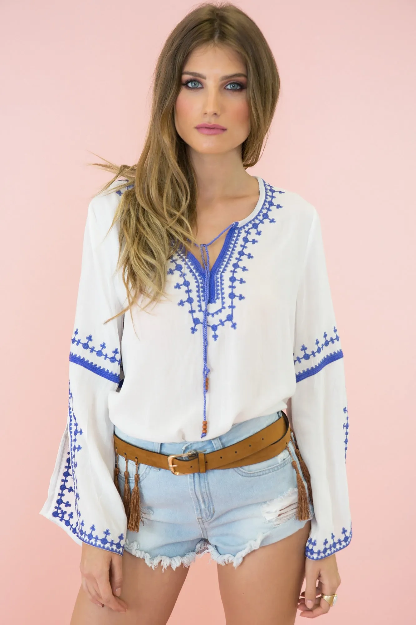 Pala Embroidered Tunic - White/Blue