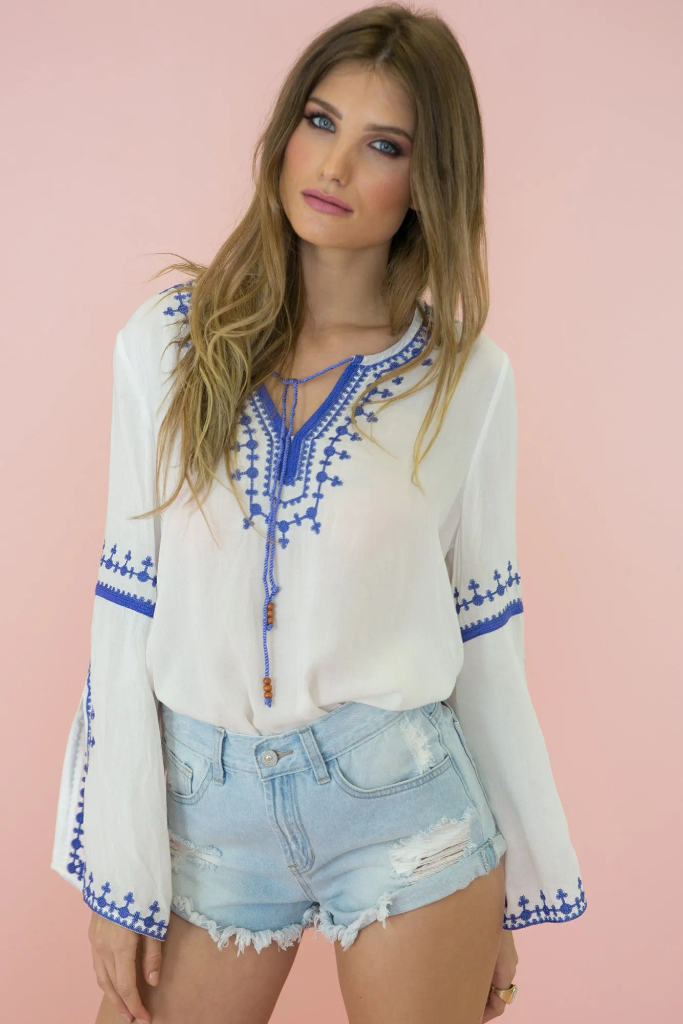 Pala Embroidered Tunic - White/Blue