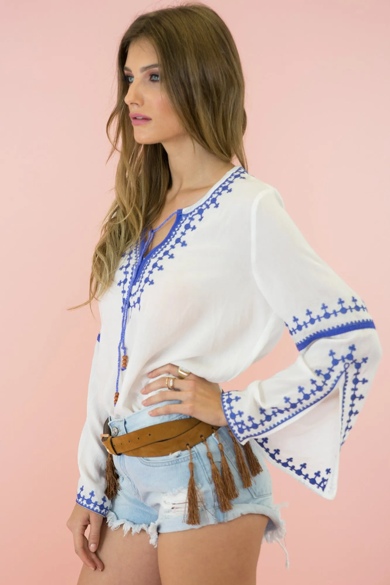 Pala Embroidered Tunic - White/Blue