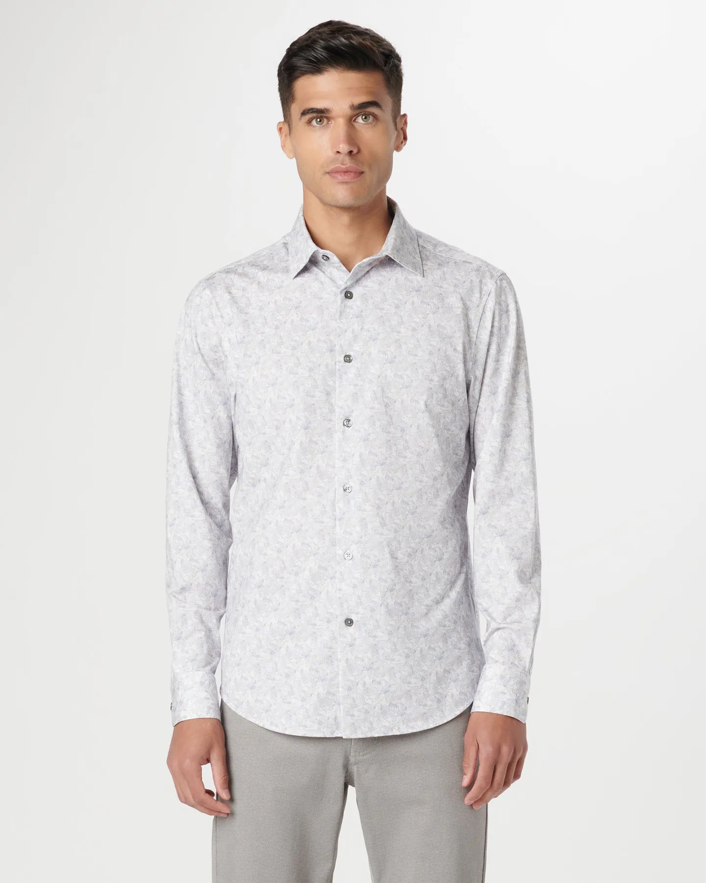 PALM PRINT 8 WAY STRETCH SHIRT - PLATINUM