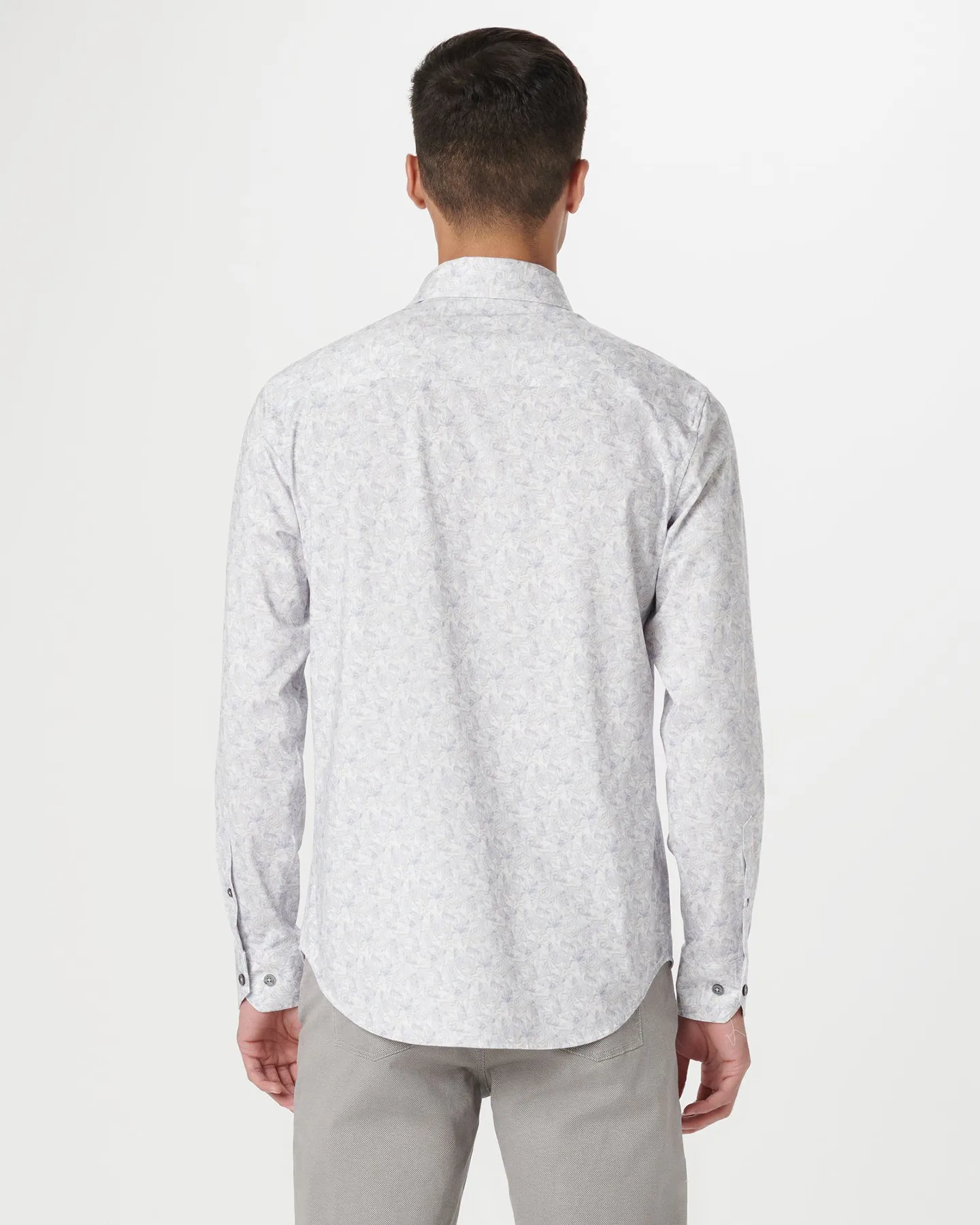 PALM PRINT 8 WAY STRETCH SHIRT - PLATINUM