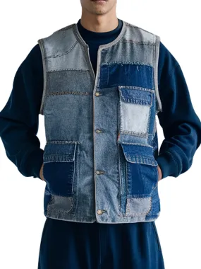 Patchwork Denim Vest For Men