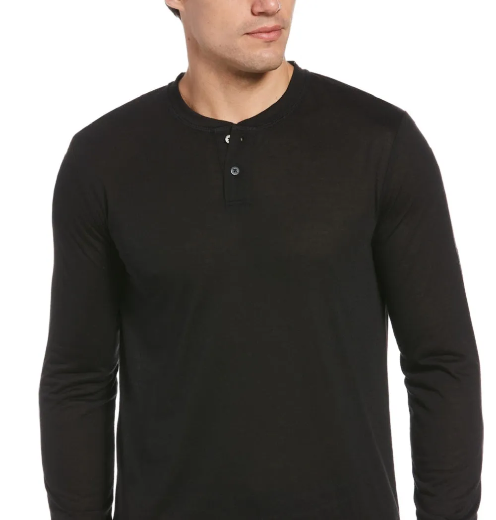 Perry Ellis Men's Thermal Heather Henley Sleep Shirt Black Size X-Large