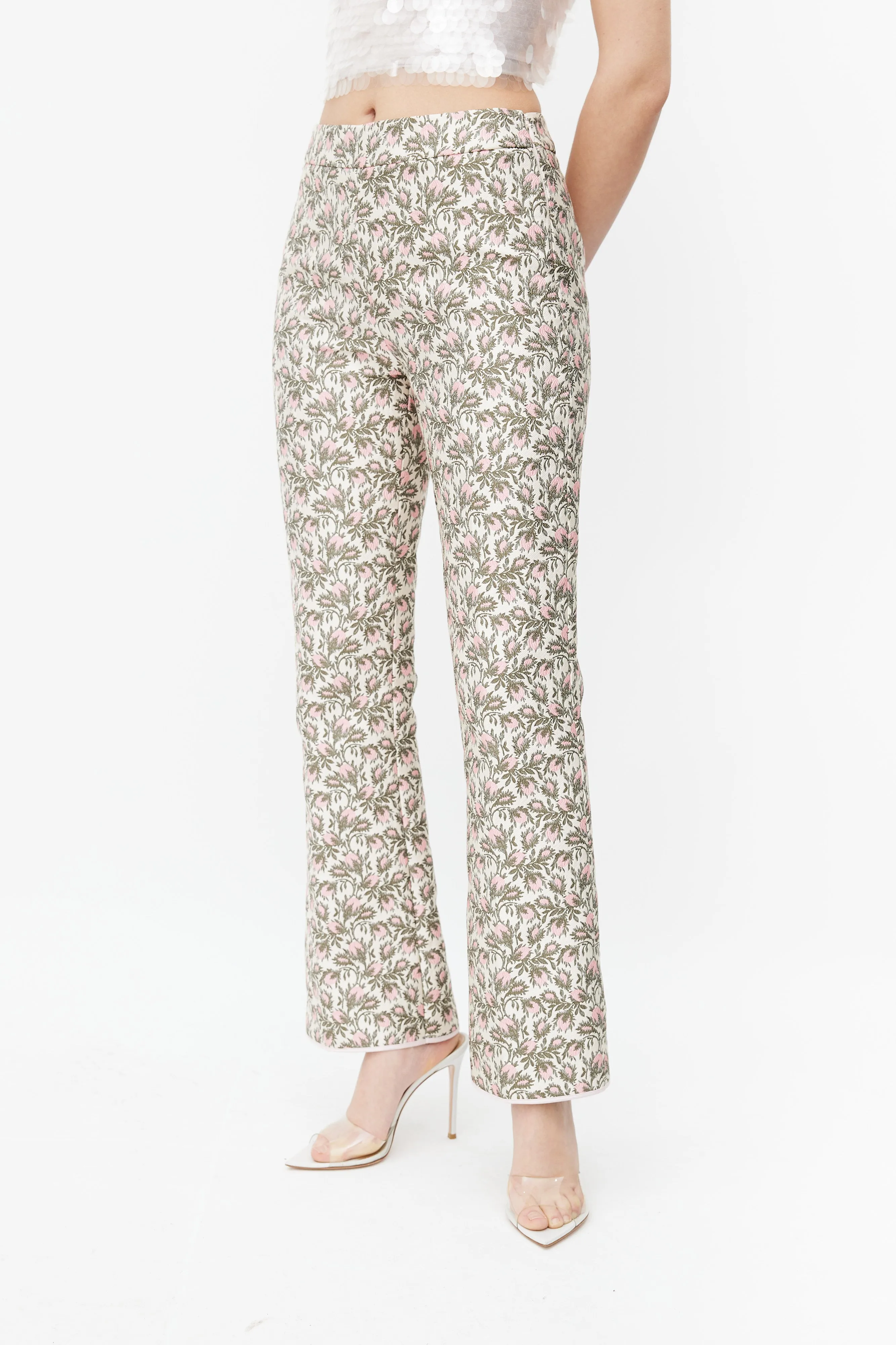 Pink & Green Floral Brocade Trouser