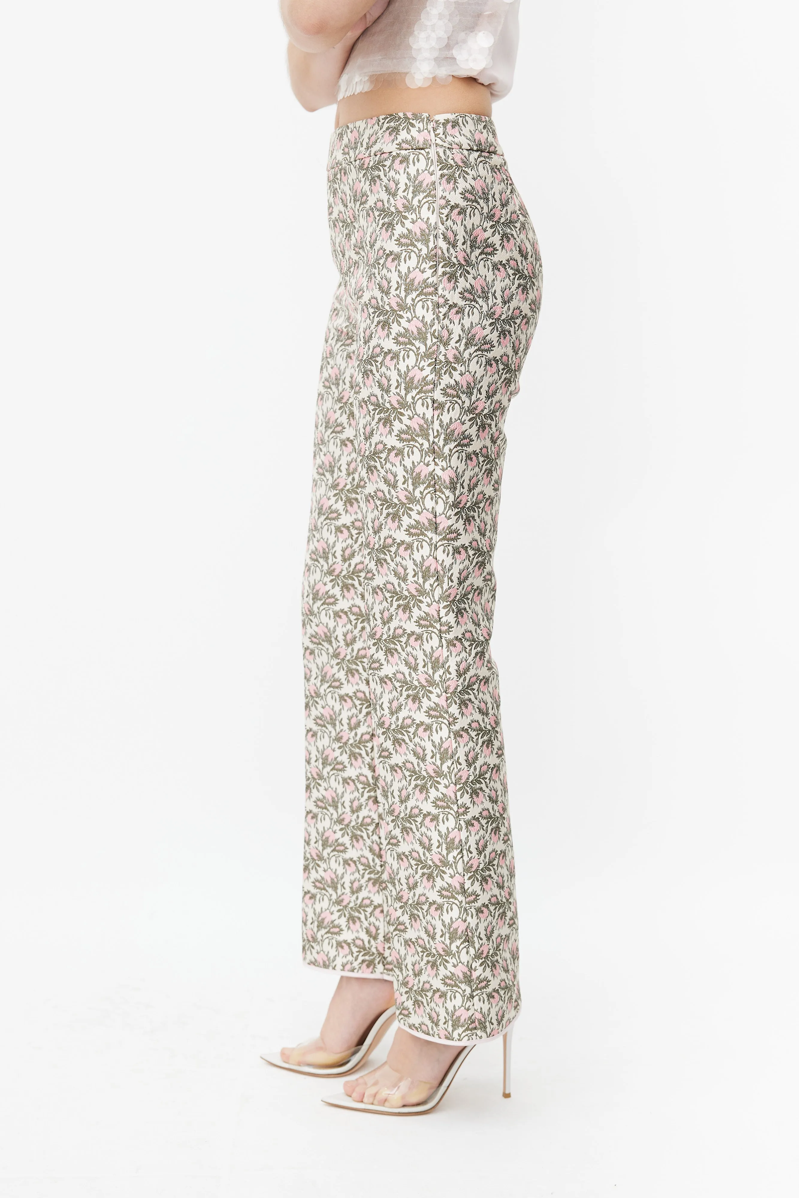 Pink & Green Floral Brocade Trouser