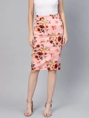 Pink Floral Pencil Skirt