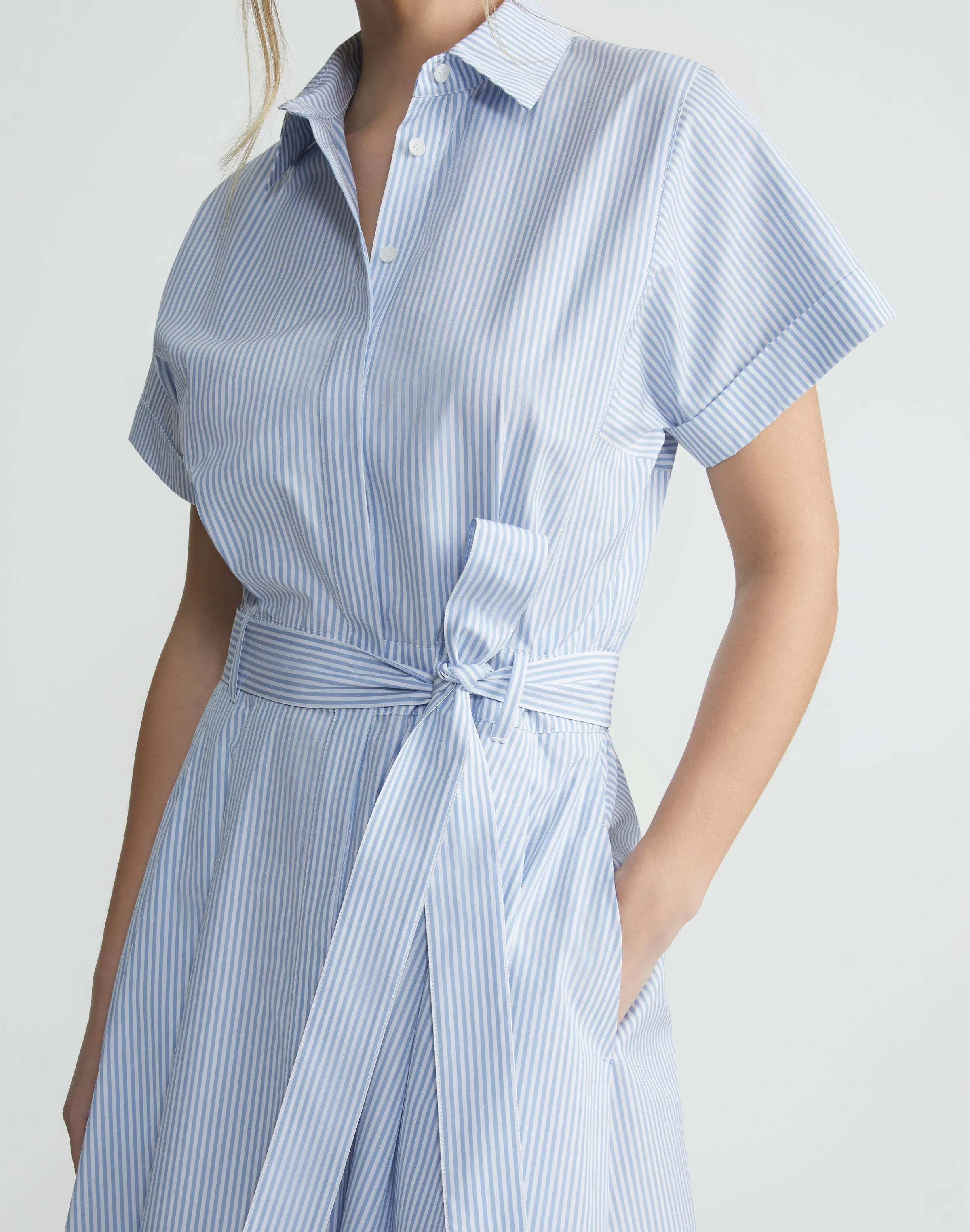 Pinstripe Cotton Tulip Shirtdress