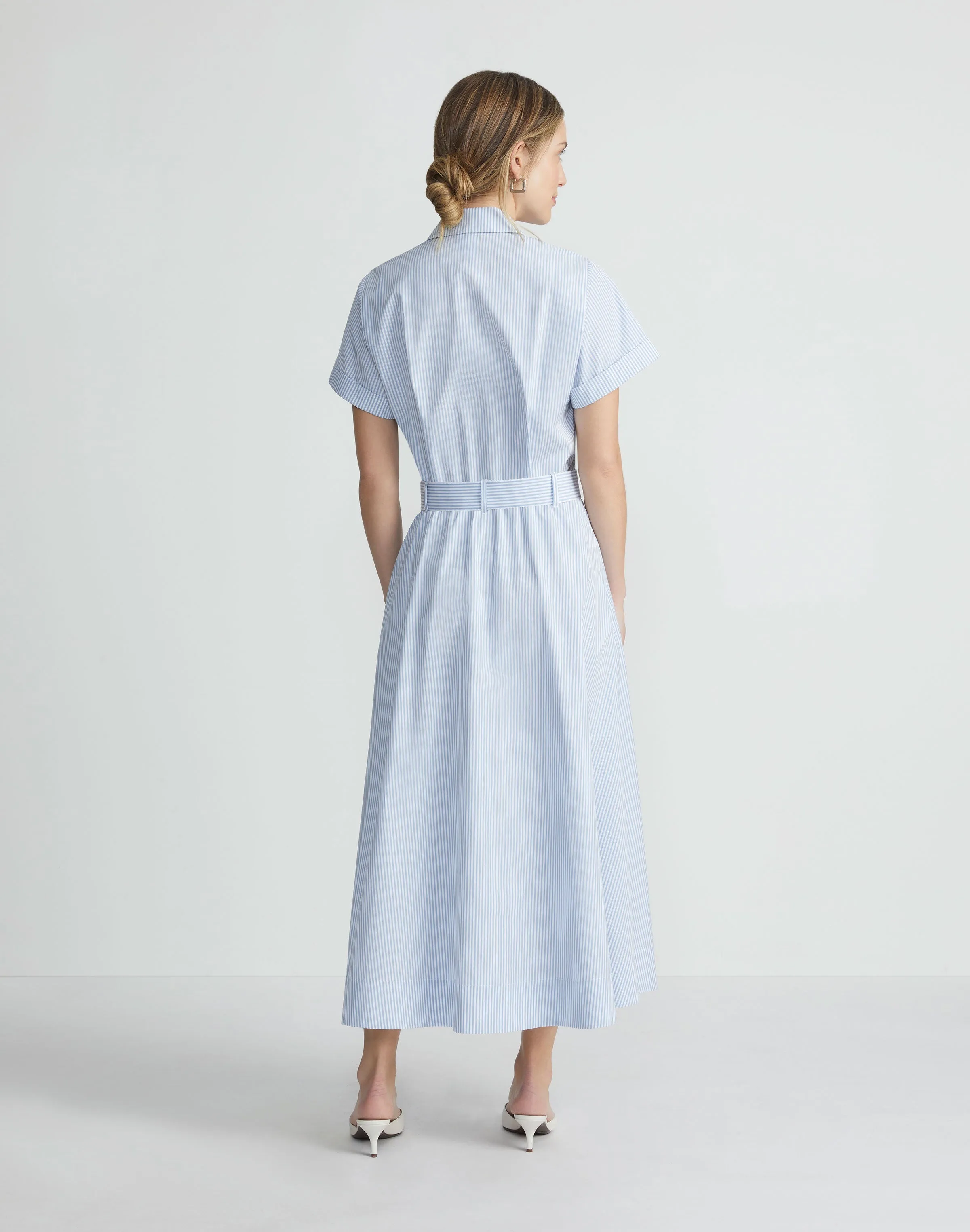 Pinstripe Cotton Tulip Shirtdress