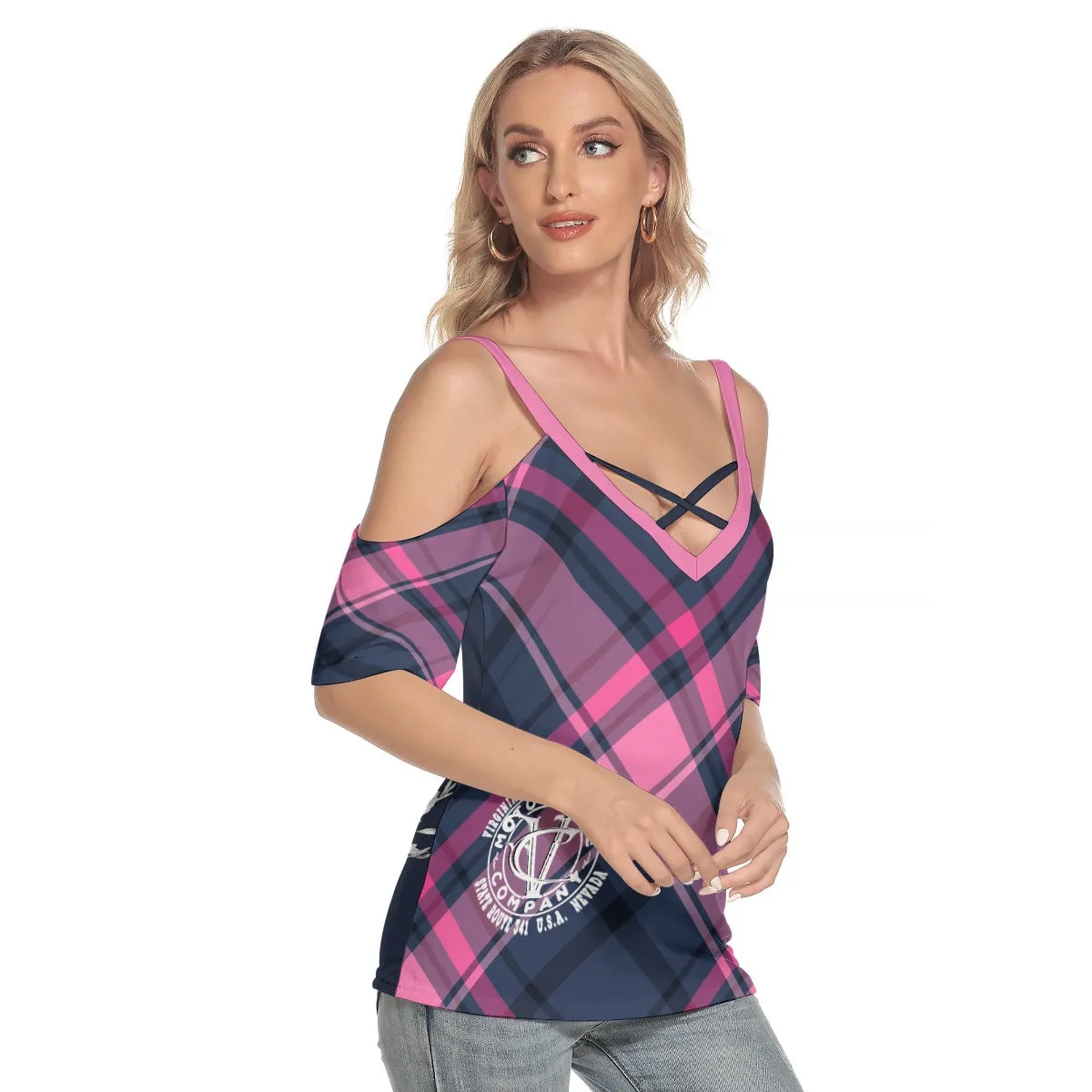 Plaid Girl Classic Bike - Ladies Off The Shoulder Motorcycle Blouse