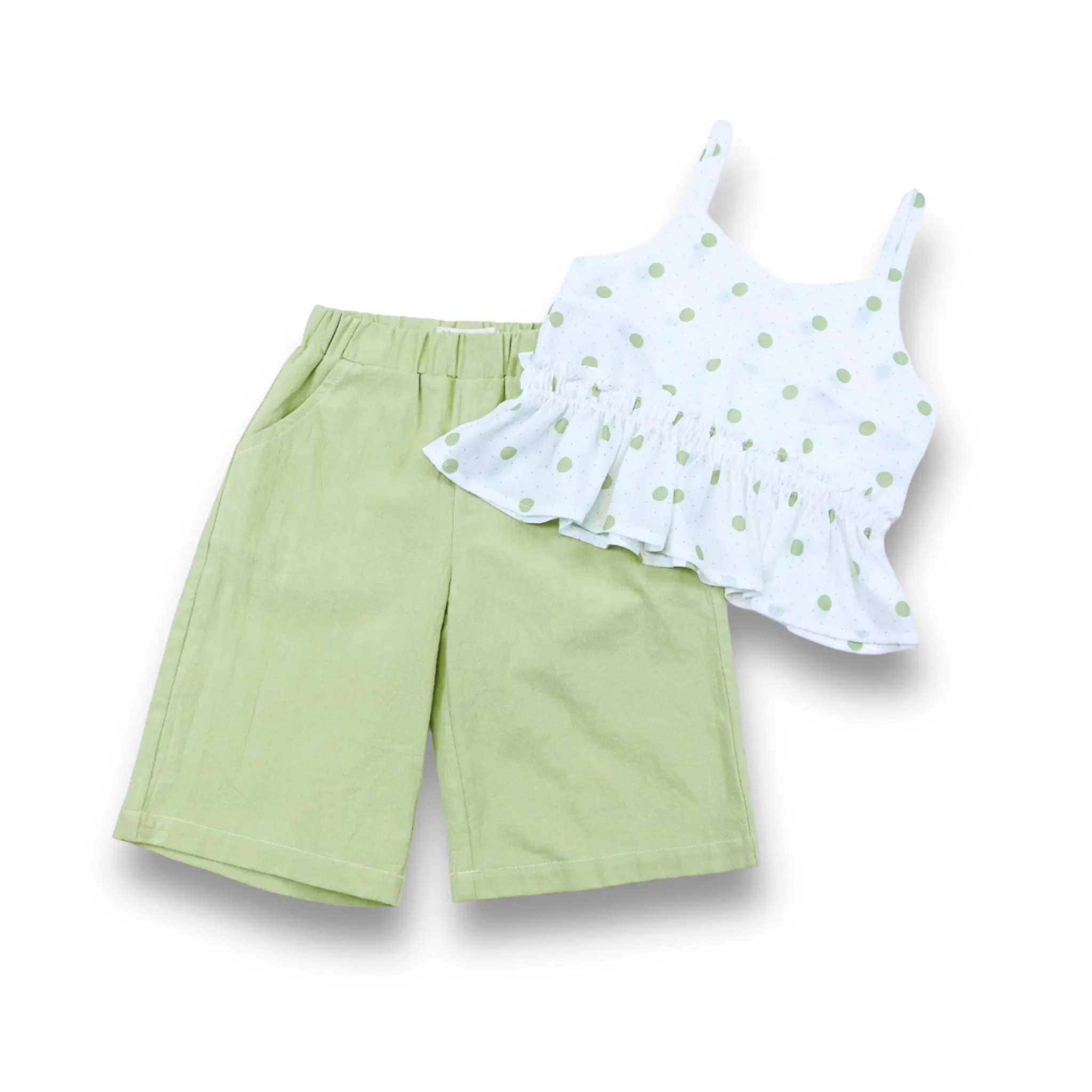 Polka Dots Vest   Culottes Set - Green