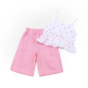 Polka Dots Vest   Culottes Set - Pink