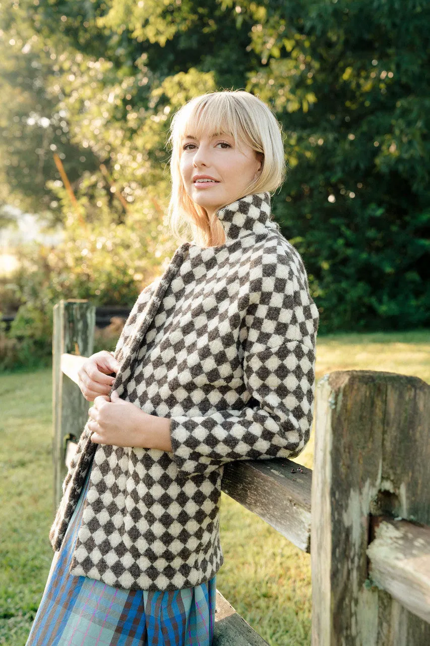 Portuguese Wool Pieper Coat in Brown and Cream Check - Pre-Order 12/31