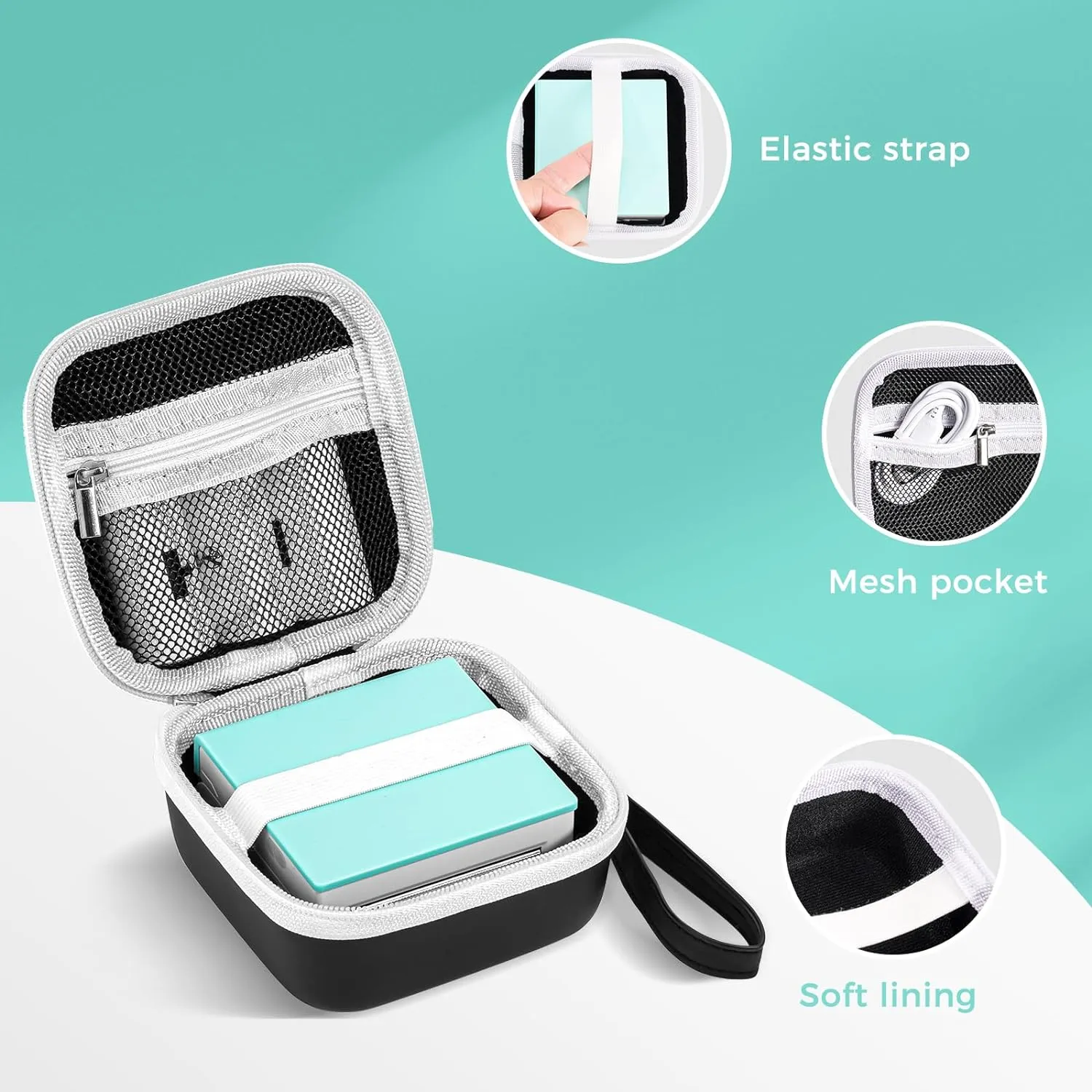 ProCase Carrying Case for Sticker Printer Phomemo M02 P12 Memoking T02, Travel Bag for Mini Portable Thermal Sticker Printer Label Maker, Sticker Machine Paper USB Cable Hard Storage Box Holder