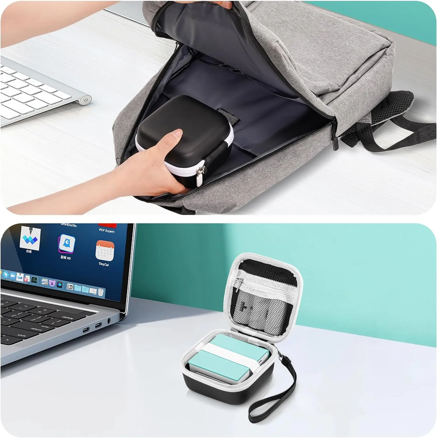 ProCase Carrying Case for Sticker Printer Phomemo M02 P12 Memoking T02, Travel Bag for Mini Portable Thermal Sticker Printer Label Maker, Sticker Machine Paper USB Cable Hard Storage Box Holder