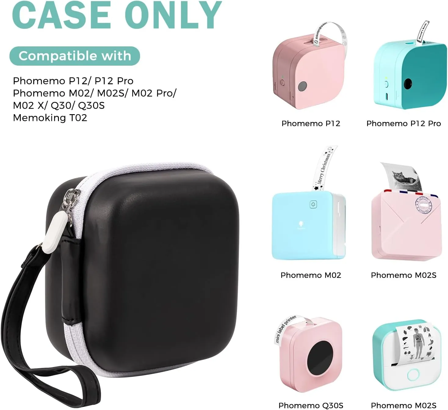 ProCase Carrying Case for Sticker Printer Phomemo M02 P12 Memoking T02, Travel Bag for Mini Portable Thermal Sticker Printer Label Maker, Sticker Machine Paper USB Cable Hard Storage Box Holder