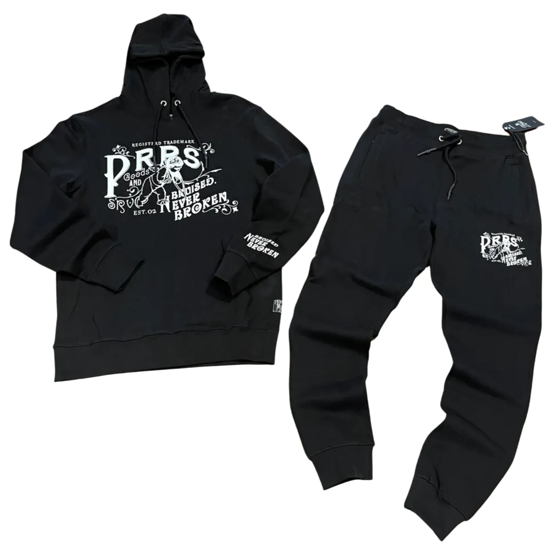 “PRPS Bruised, Never Broken BLOCK LETTER LOGO HOODY SWEATSUIT Men’s - BLACK