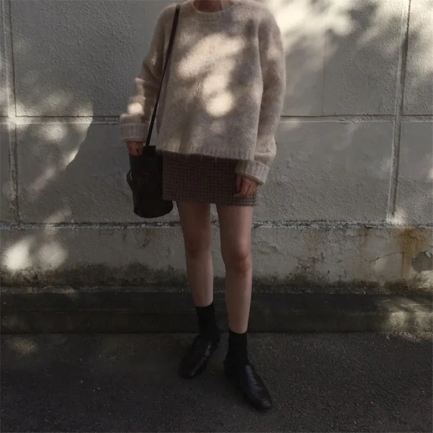 Pullover Knitted Vintage Long Sleeve Autumn Elegant Winter Warm Sweater   Skirt